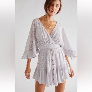 Free People Light Purple Lace Button-Down Romper